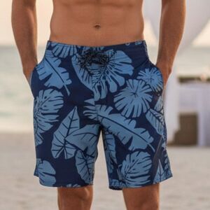 Columbia Men's Blue Leaf Print Swim Trunks - Size 38